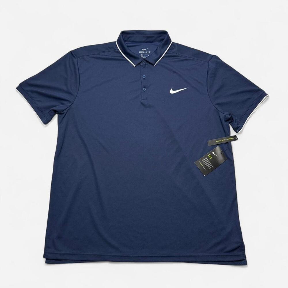 Nike Dri-Fit Navy Polo Shirt White Swoosh XL NWT